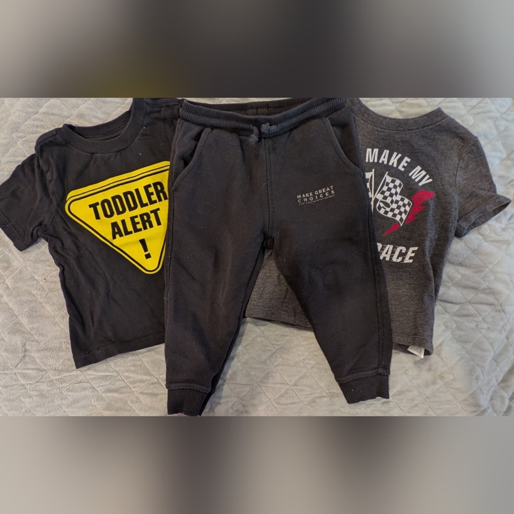 18-24M Kids Black Jogger Pants And T-shirts